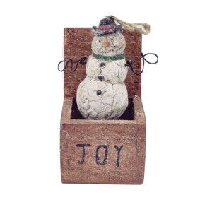 Vintage Jack In the Box Snowman "JOY" Christmas Tree Ornament 3.5" Holiday Decor